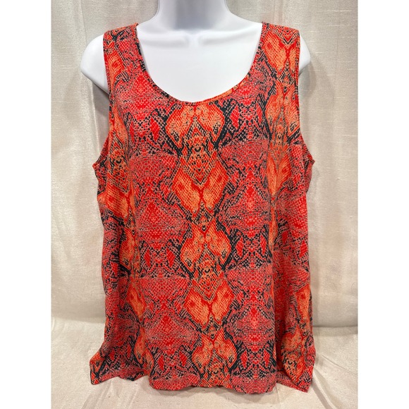 everleigh Tops - Everleigh Womens Orange Red Snakeskin Print Sleeveless Tank Top Blouse Large L